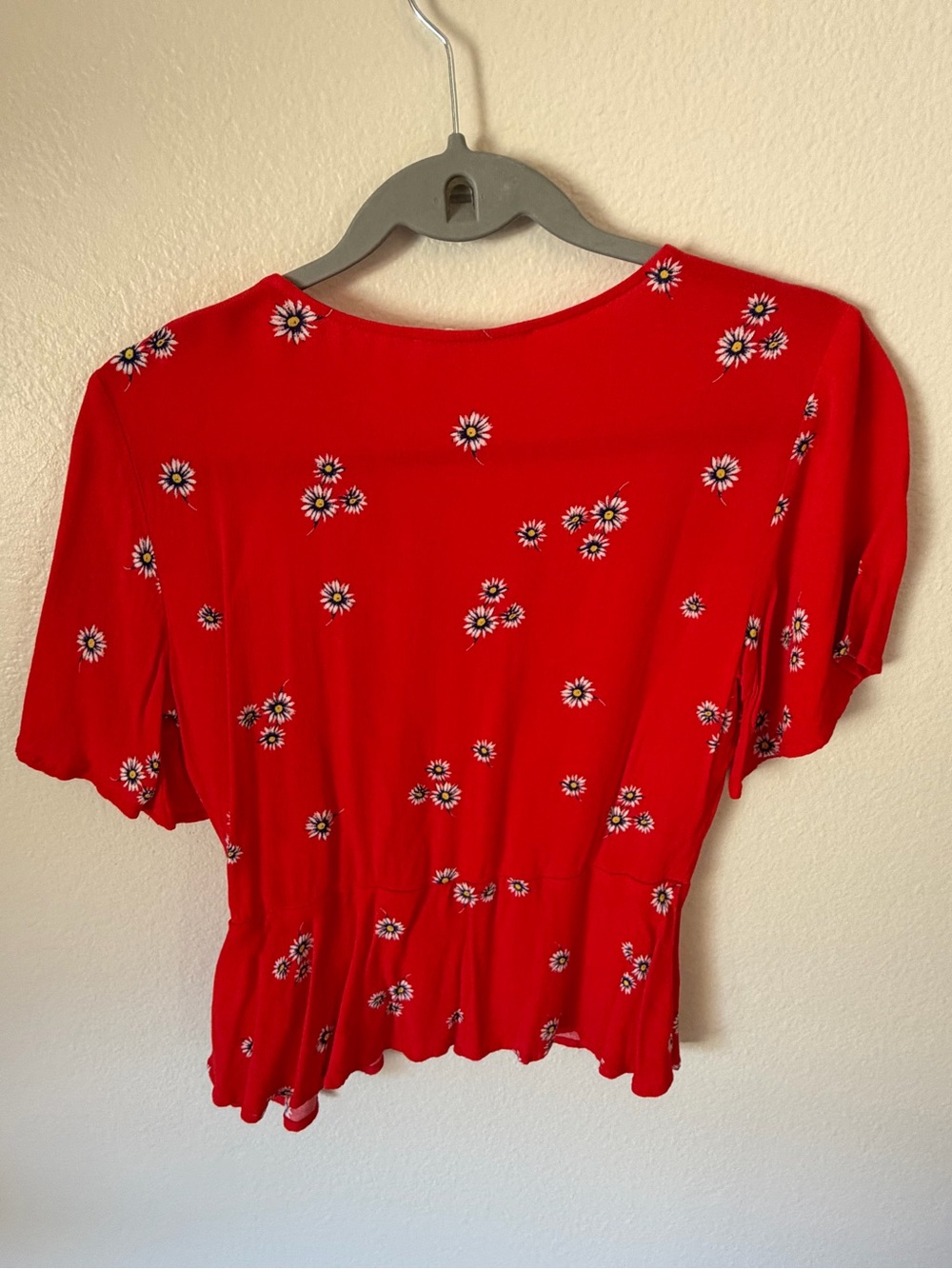 Elodie Red Floral Wrap Blouse with Tie - Picture 2 of 4